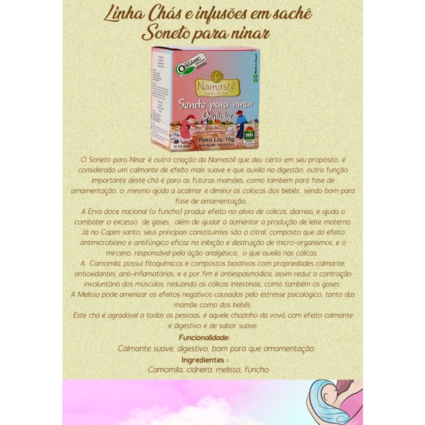 Chá Soneto para Ninar (da mamãe para o bebê) Orgânico Namastê- sachê