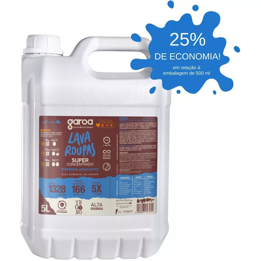 Lava Roupas Concentrado Natural - Laranja 5L - Garoa